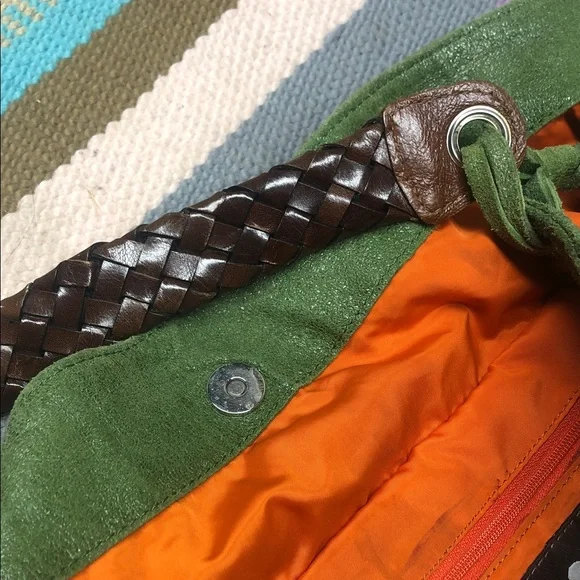 Tano Olive Green Suede Fringe Hobo Bag with Leather Handles 💚🧡 - Picture 3 of 12